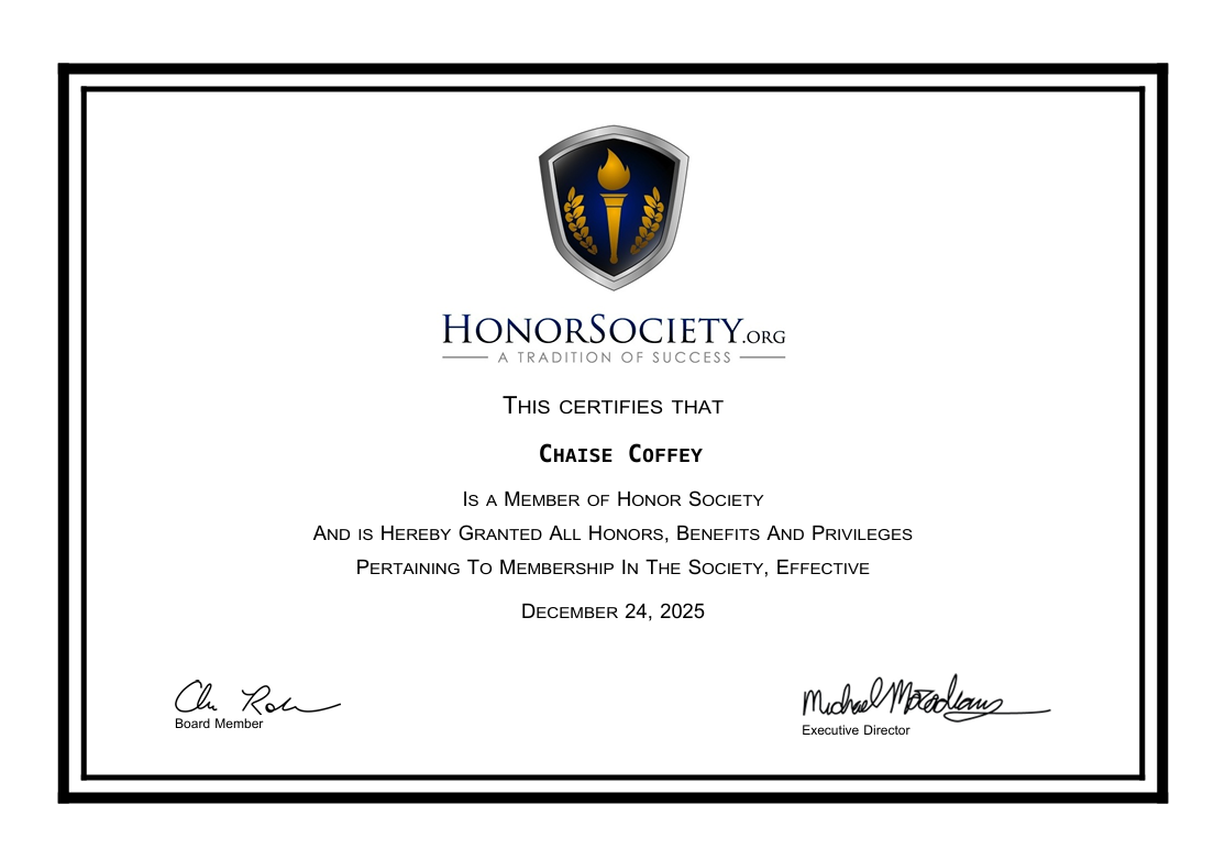 Honor Society membership certificate image